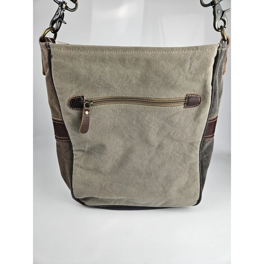 Myra Crossody Bag Southwest Print Woven‎ Leather Cowhide Accent Grey Brown White